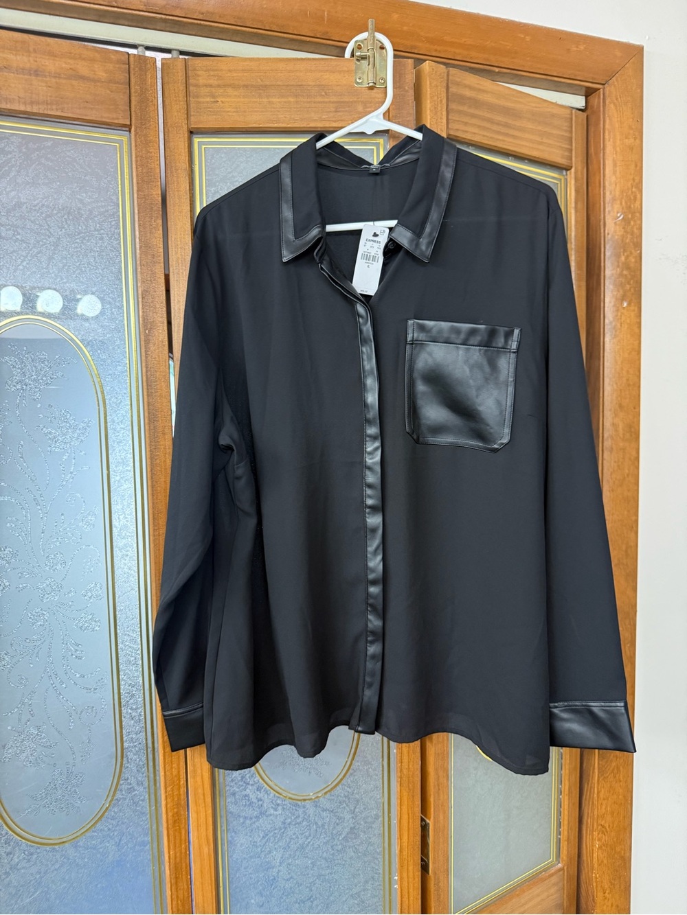 EXPRESS LADIES Shirt with Faux Leather Trim, BRAND NEW